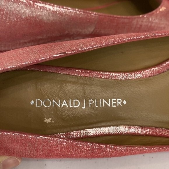 Donald J Pliner Pink Sonnet Demi-Wedge Flats Jeweled Peep Toe Shimmer Barbiecore - Picture 11 of 16